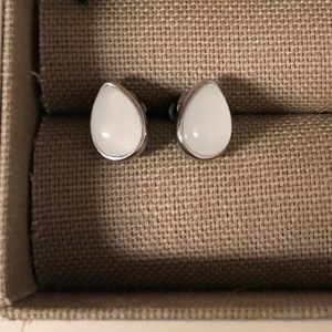Skagen white sea glass silver-tone studs
